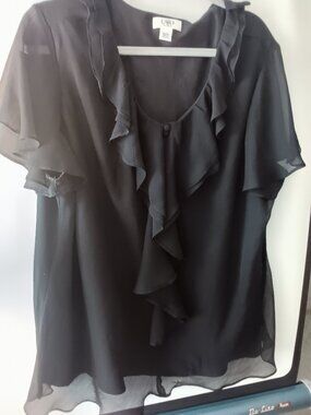 CATO BLACK PLUS SIZE WOMANS TOP SHORT SLEEVES RUFFLES SIZE 26/28